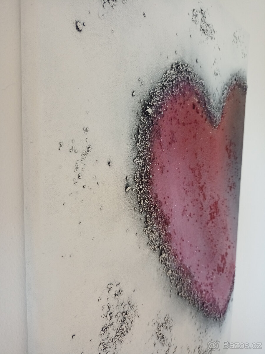 Ručně malovaný obraz Srdce, akrylové barvy, červený - 6