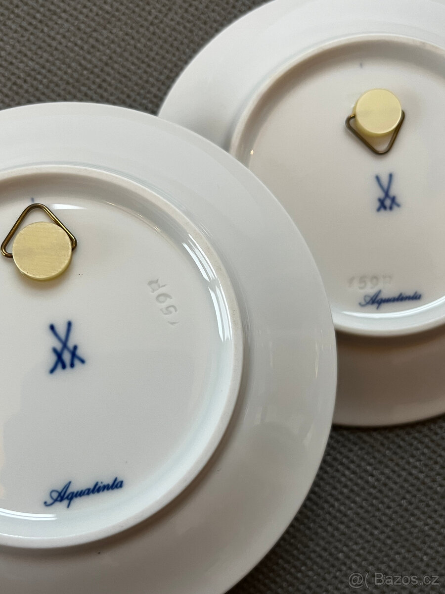 Míšeň Meissen 2x závěsný talířek Aqualinta 11.5 cm - 6