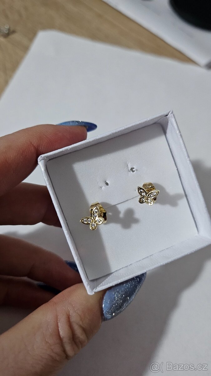 Naušničky motýlci pozlac.14K zlatem - 6