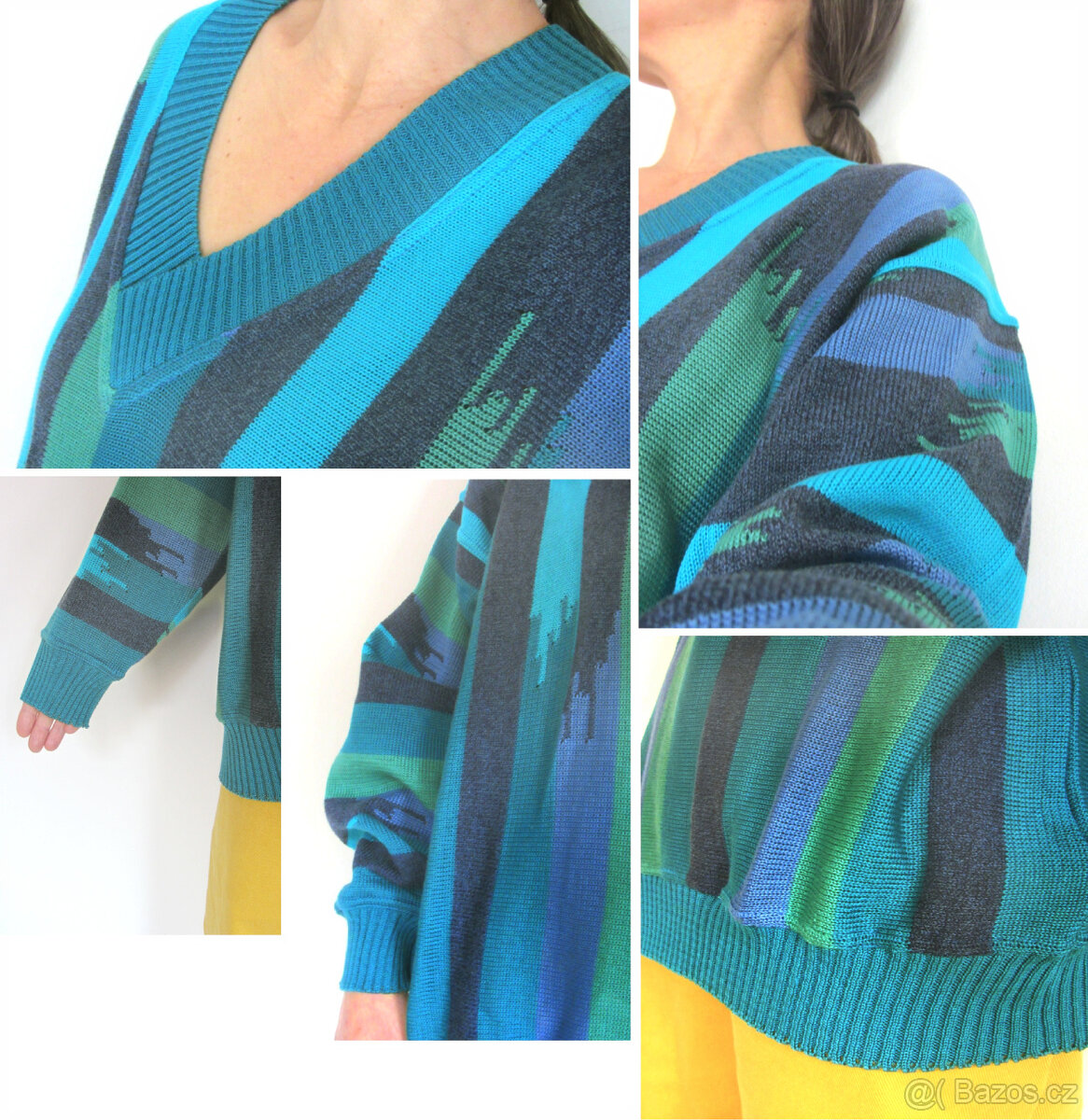 Vintage 80s pánský modrozelený svetr s visačkou - 6