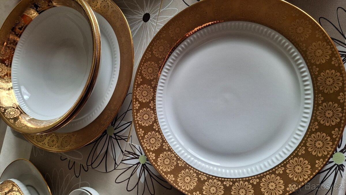 luxusní 25 dílná zlatá jídelní souprava porcelánu - 6