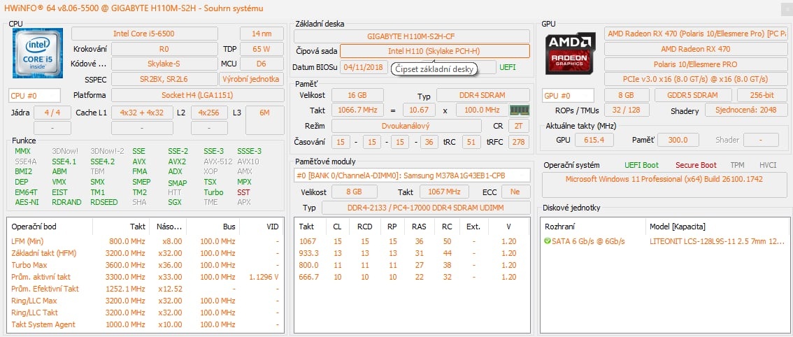 Herní PC i5-6500 / RX 470 8GB / 16GB RAM / WIN 11 - 6