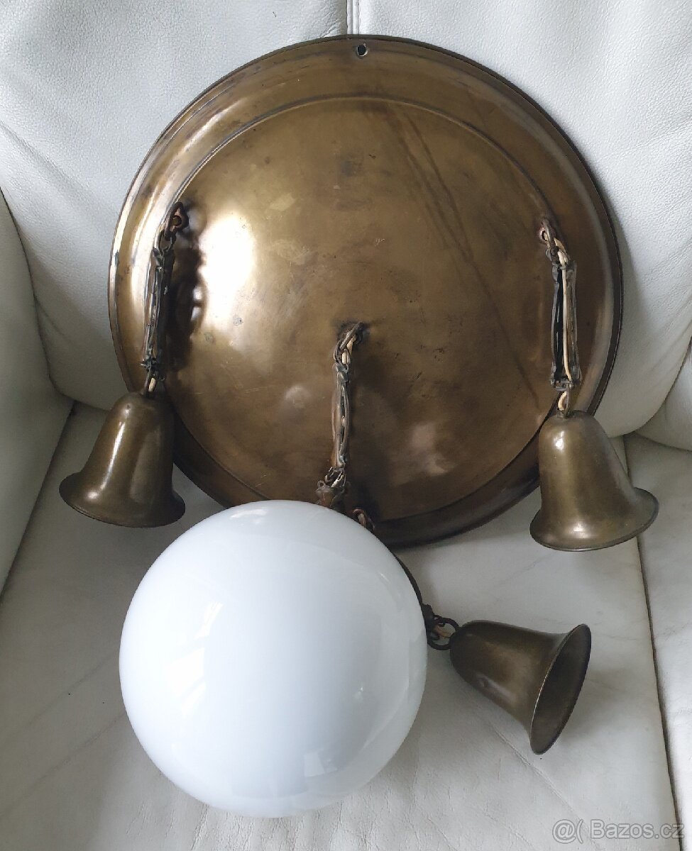 Starožitný lustr mosaz / stropnice / kalíšky koule - 6