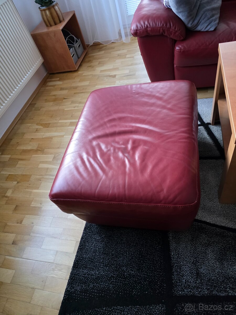 Rohová kožená sedací souprava + taburet - 6
