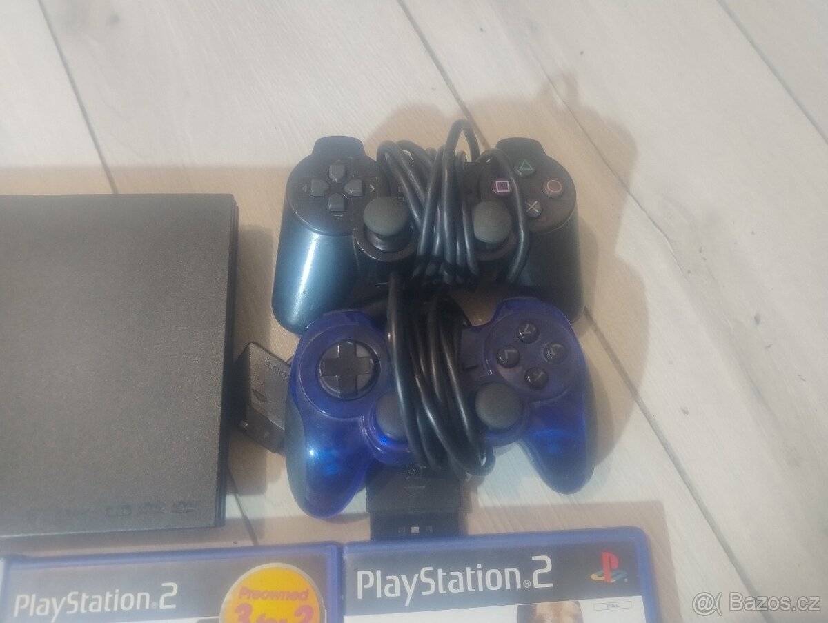 PlayStation 2 Slim + 2 ovladače,kabely,7her - 6