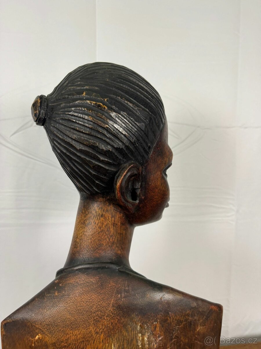 Africká dřevěná figurální busta ženy (602005) - 6