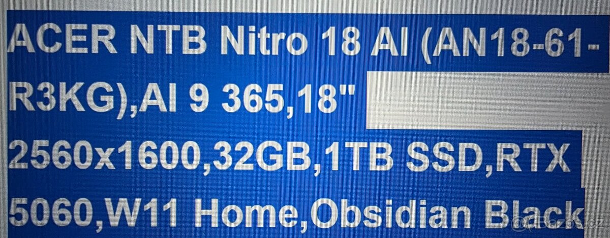 ACER NITRO 18 AI -NVIDIA 5060 12 GB ---32 GB RAM - 6