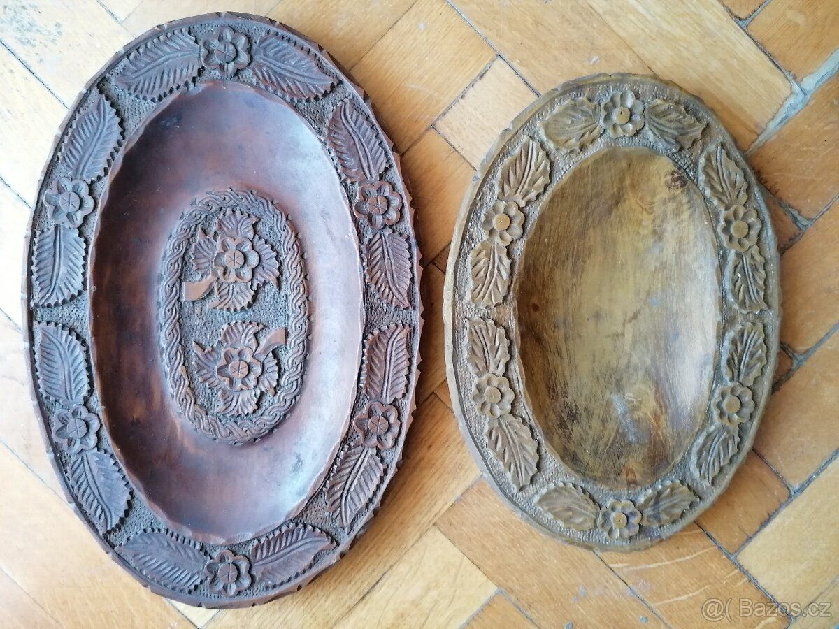 Masivní dřevěné talíře - vyřezávané a vypalované - 6
