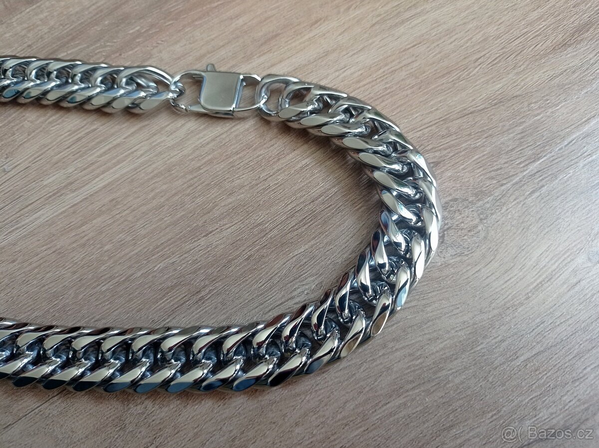 NOVÝ robustní pánský náhrdelník CUBAN Silver steel š. 16 mm - 6