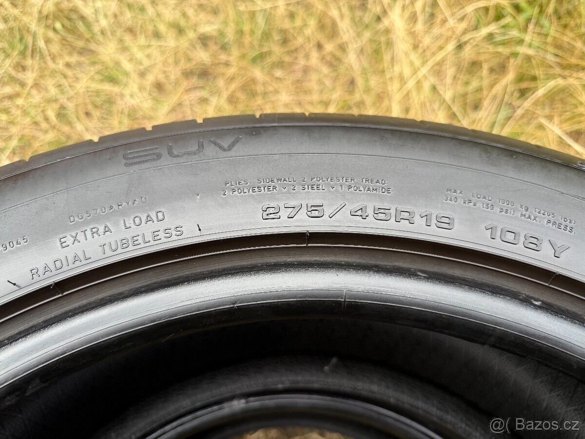 4x Letní pneu Dunlop Sport MAXX RT2 - 275/45 R19 XL - 90% - 6