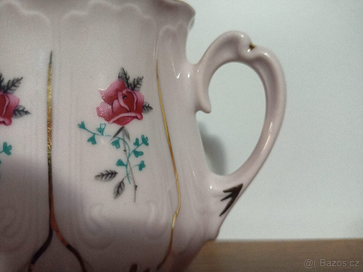 2x hrnek z růžového porcelánu s květem růže - 6