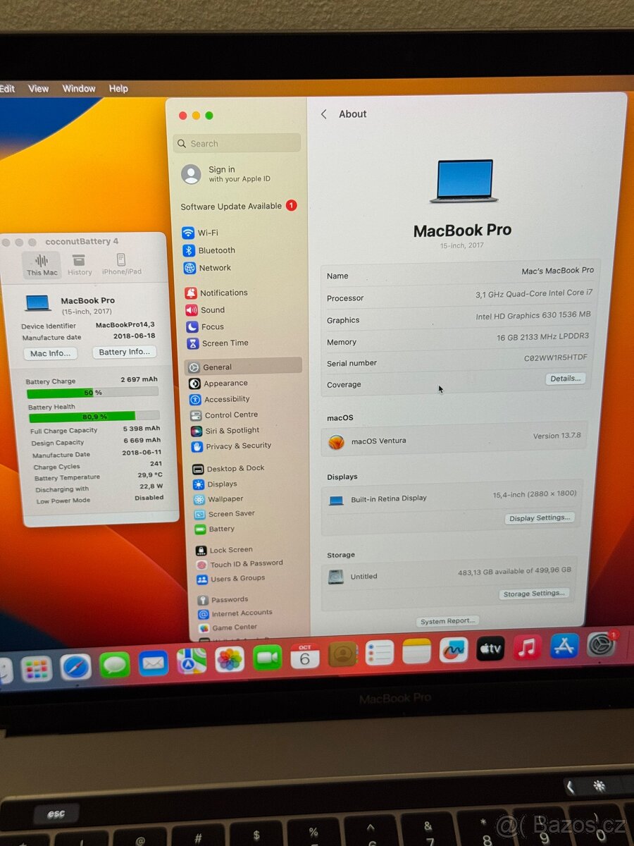 MacBook Pro 15"(2017) - i7/16GB/512GB - DPH - 6