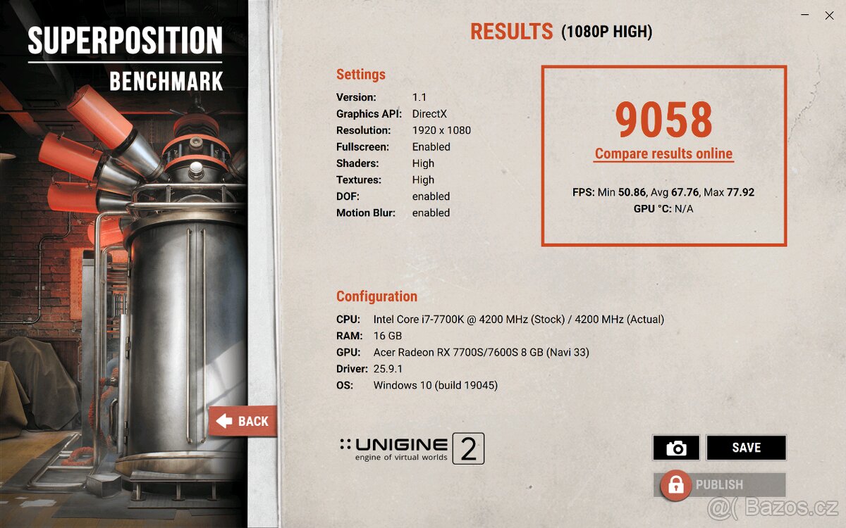 Intel i7-7700K / Radeon RX7600 8GB OC / 16GB DDR4 / 1,5 GB - 6