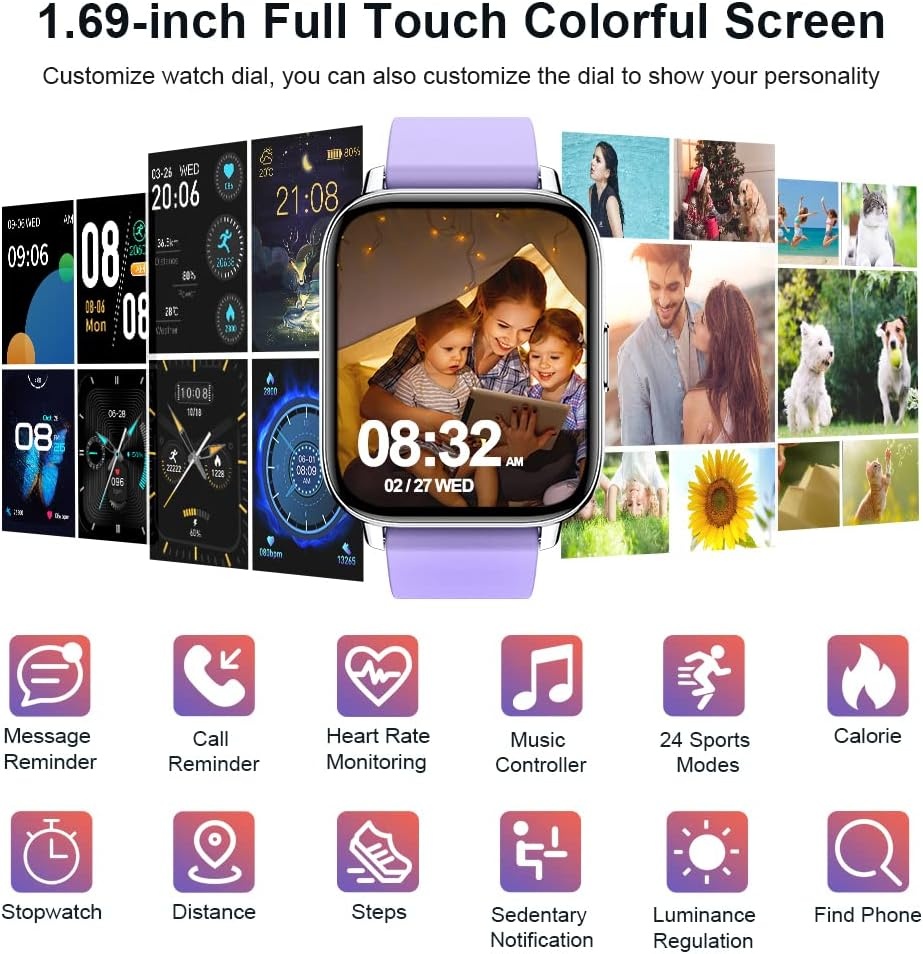 Chytré hodinky Molocy P32D – 1,69" HD, IP68 v CZ - fialové - 6