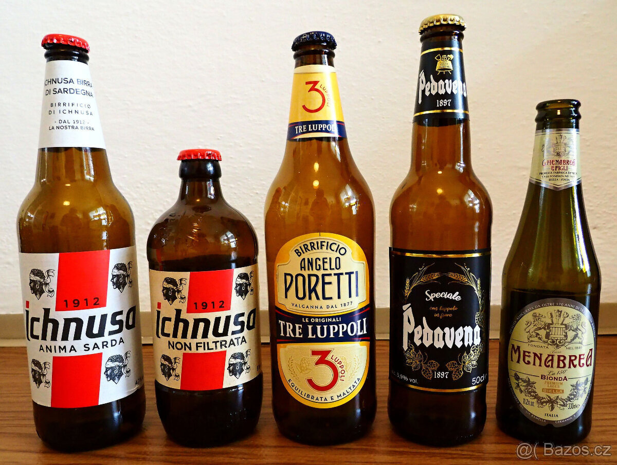 Sběratelské pivní lahve + plechovky: UK,DE,IT,HR,B,DK,GR,USA - 6