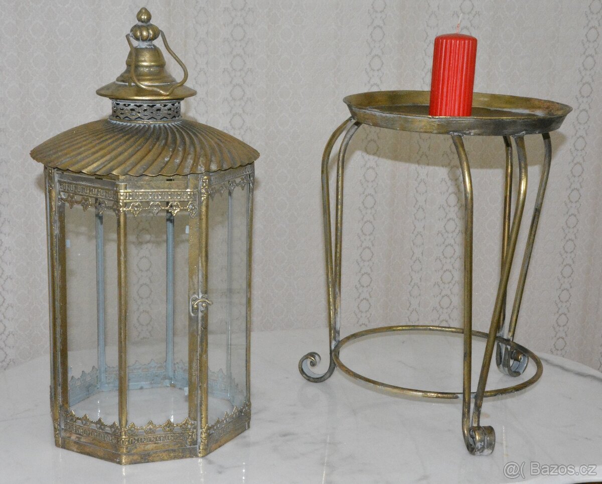 Retro kovová lucerna na stolečku - set - 6