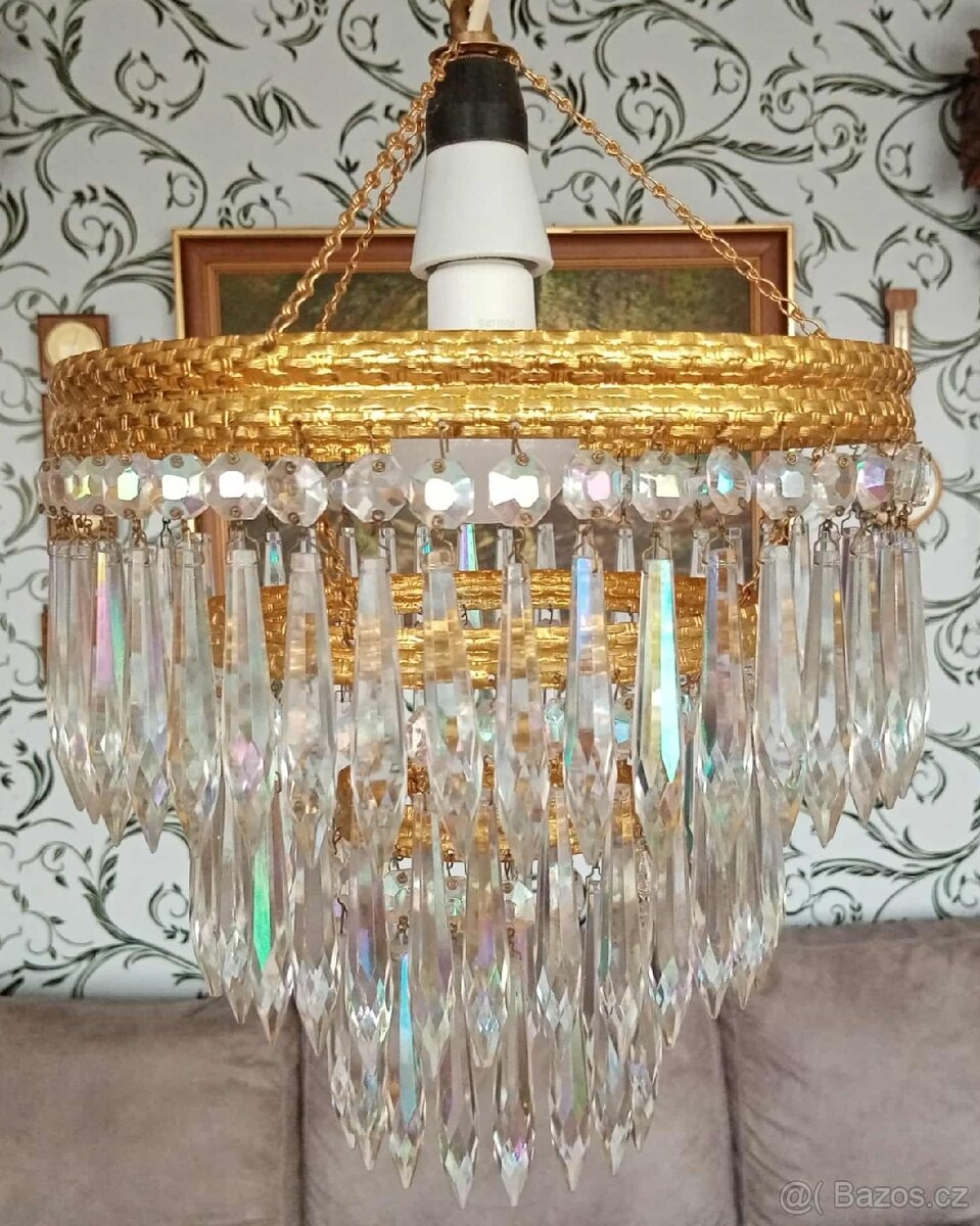 Retro starožitný křišťálový lustr, Železnobrodské sklo K.P. - 6