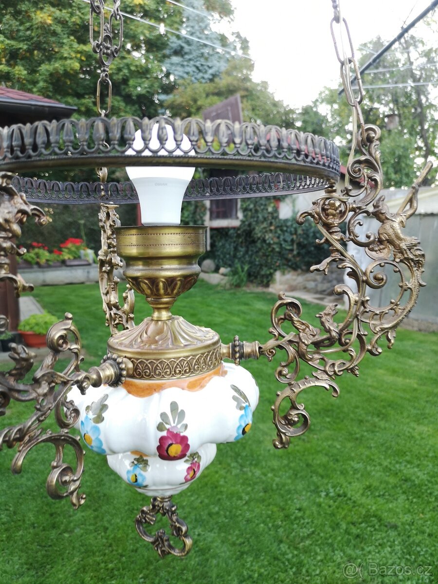 Mosazný lustr, petrolejka - 6