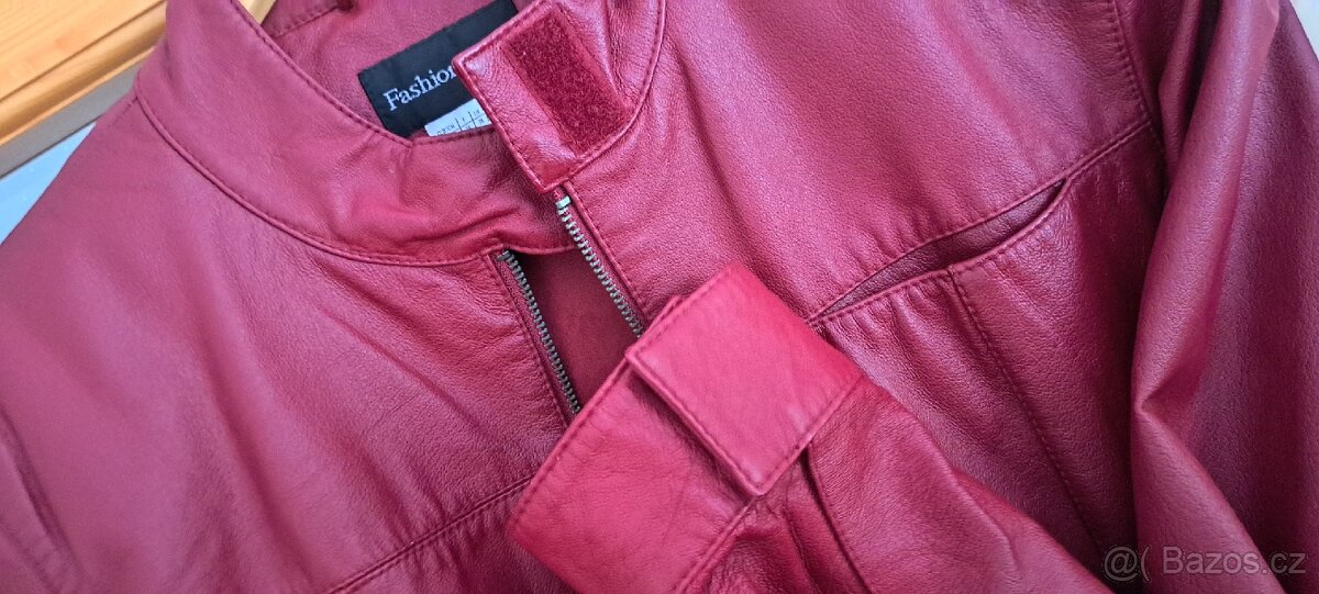 Červená - vínová kožená bunda - 6