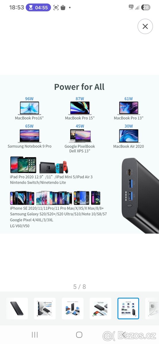 Výkonná 100W powerbanka ChoeTech 26800mAh pro notebooky/Mac - 6