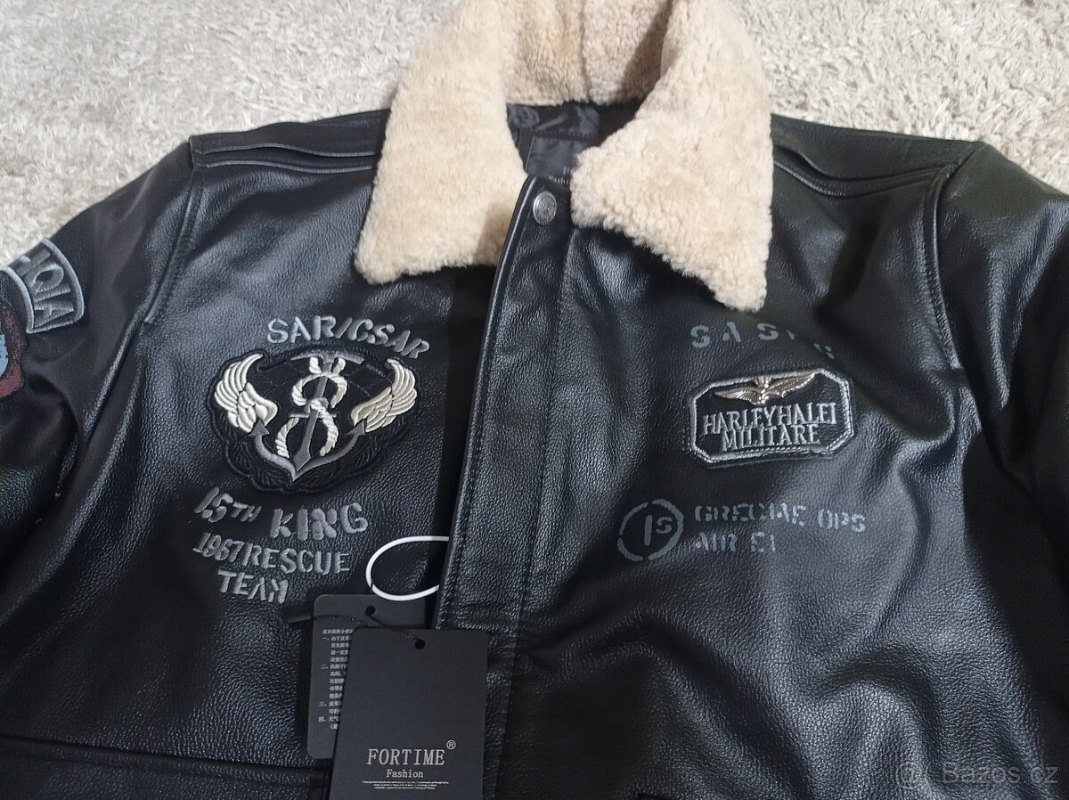 NOVÁ letecká kožená bunda s nášivkami - XXL - 6