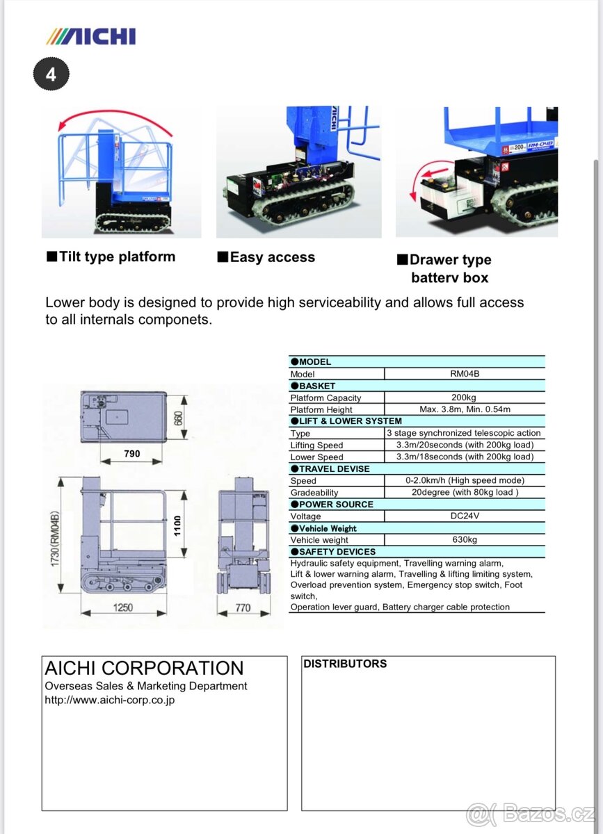 Pásová plošina AICHI , pracovní plošina, sloupová plošina - 6