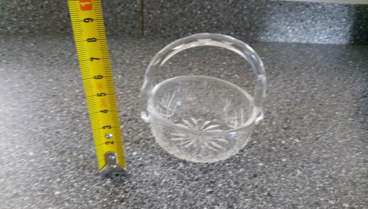 Starožitný skleněný košíček, broušené i foukané sklo - 6