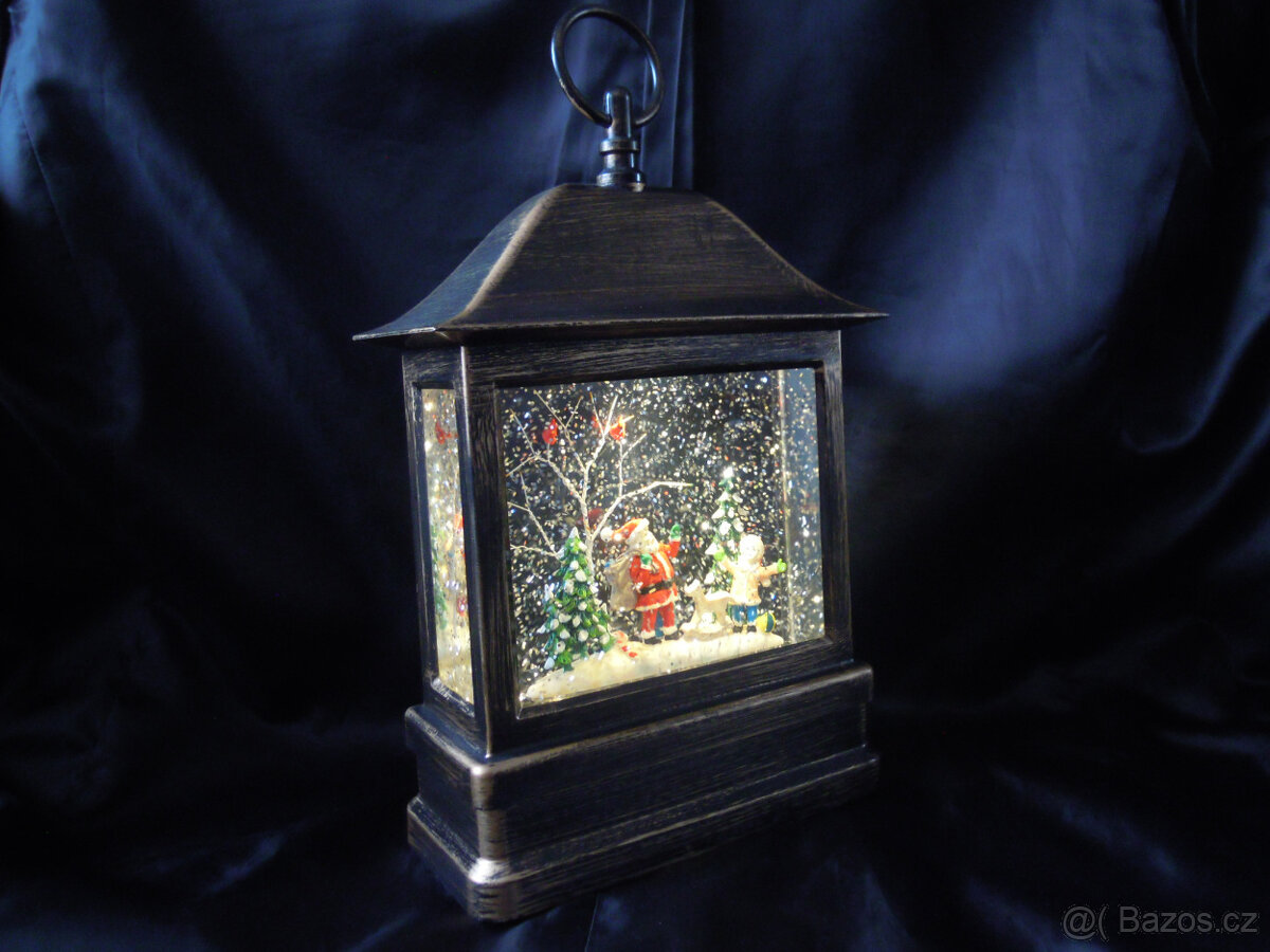 Vánoční lucerna svítící sněžítko elektrický pohyblivý betlém - 6