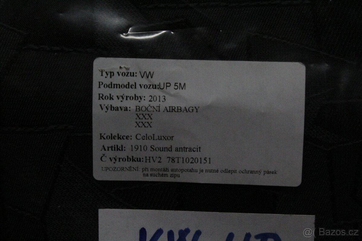 Textilní potahy Volkswagen UP/ Škoda City Go 2011-2020 - 6