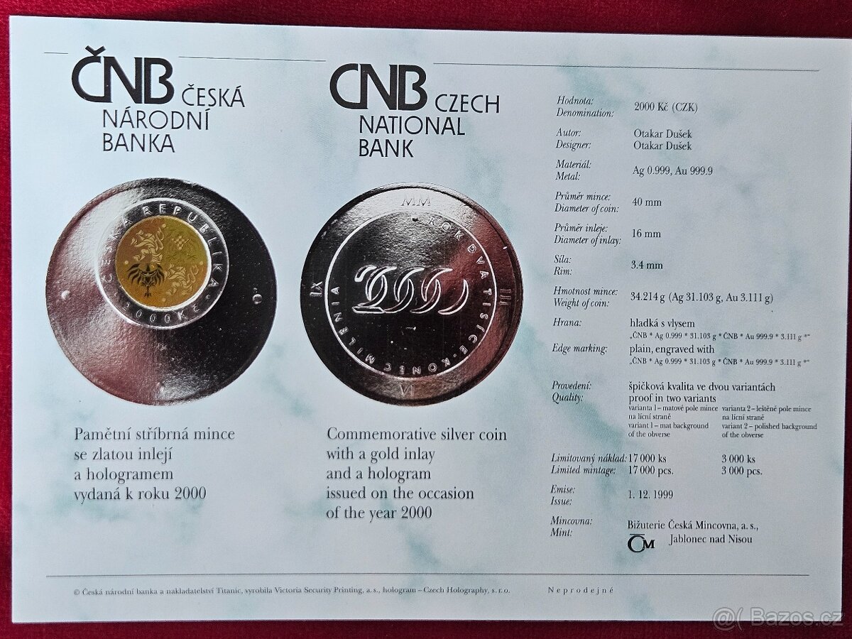 2000 Kč 1999 stříbrná mince Konec milénia - 6
