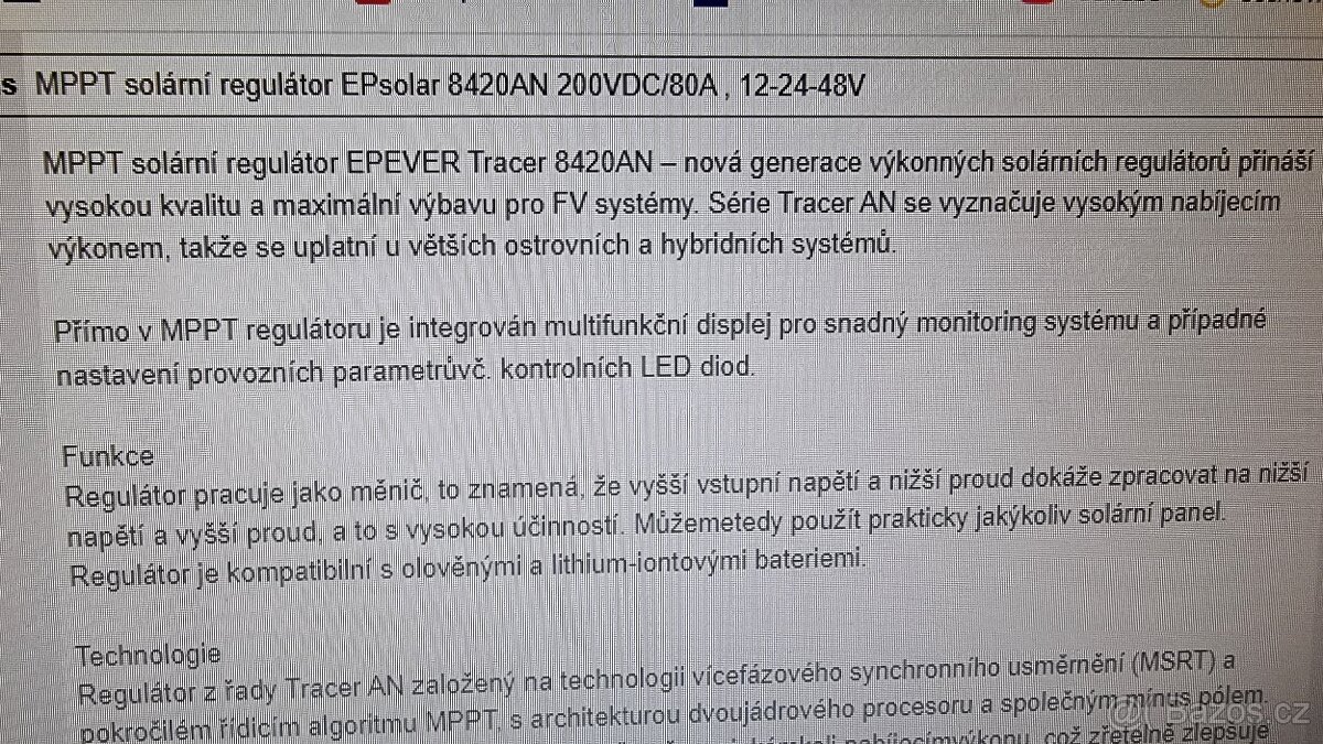 V záruce-MPPT solární regulátor EPsolar 200V/80A - 6