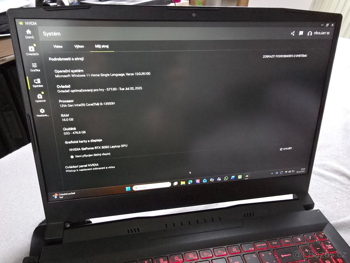 Herní notebook MSI Katana GF66 12U CZ, top stav - 6