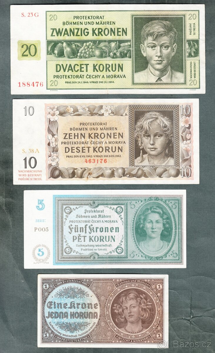 Staré bankovky válka PROTEKTORÁT KOMPLET SESTAVA - 6