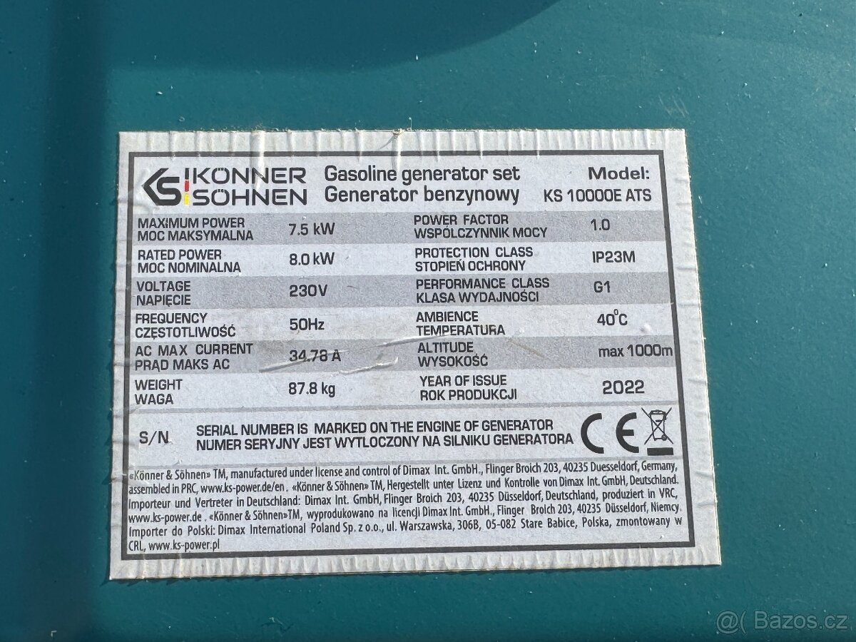 Benzínová elektrocentrála KS 10000E ATS - 6