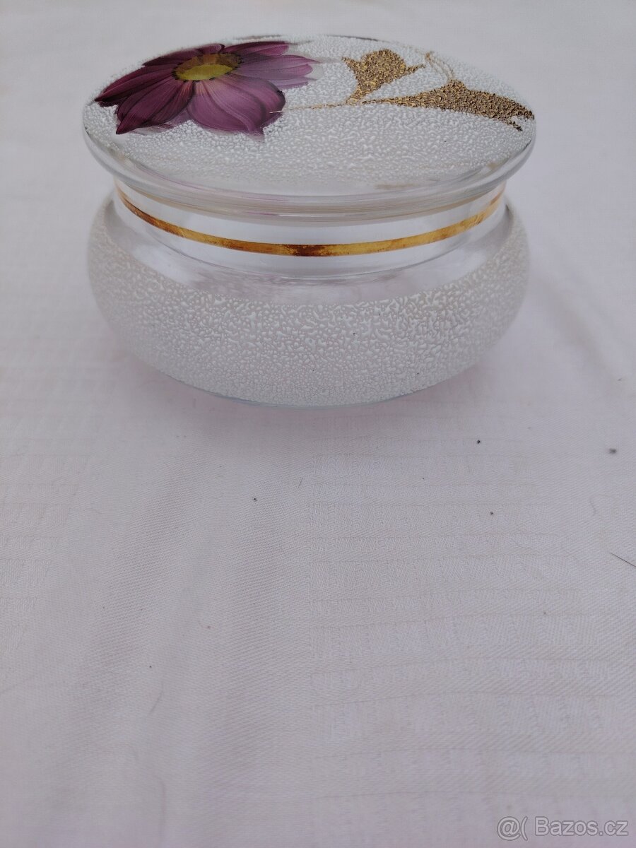 Skleněná cukřenka s růžovými květy - 6