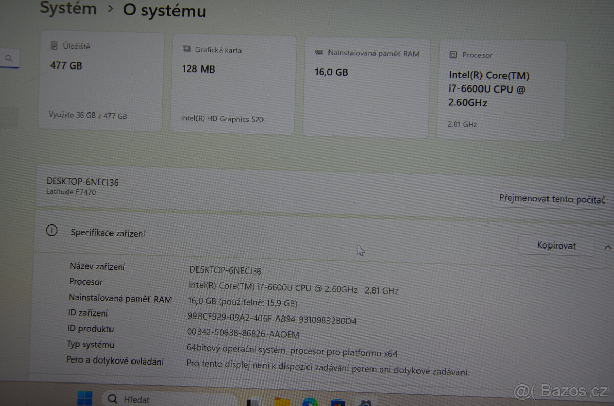 Dell Latitude E7470 i7/16GB/SSD 512GB/záruka - 6