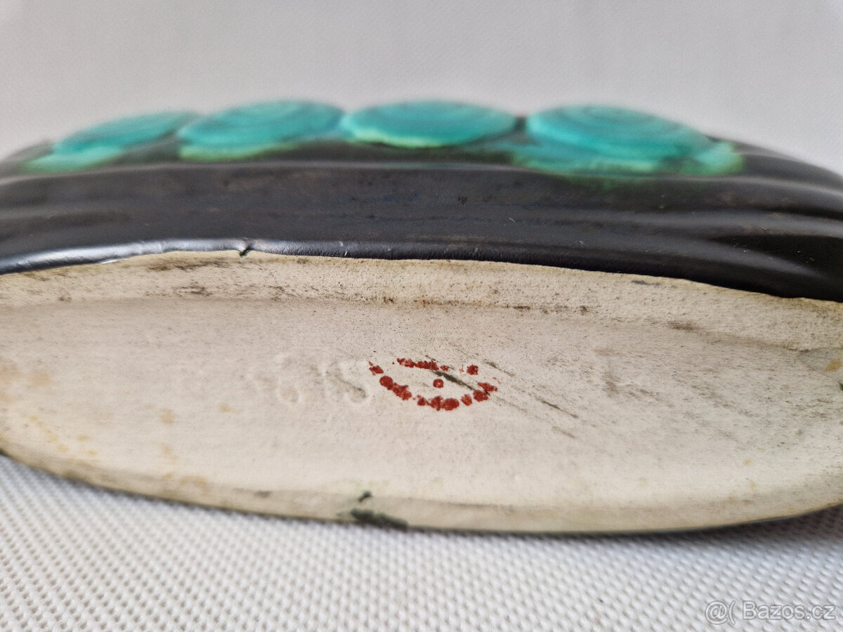 Stará keramická mísa žardiniéra vikingská loď Art Deco - 6