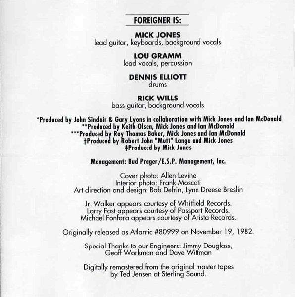 CD Foreigner – Records 1982 - 6