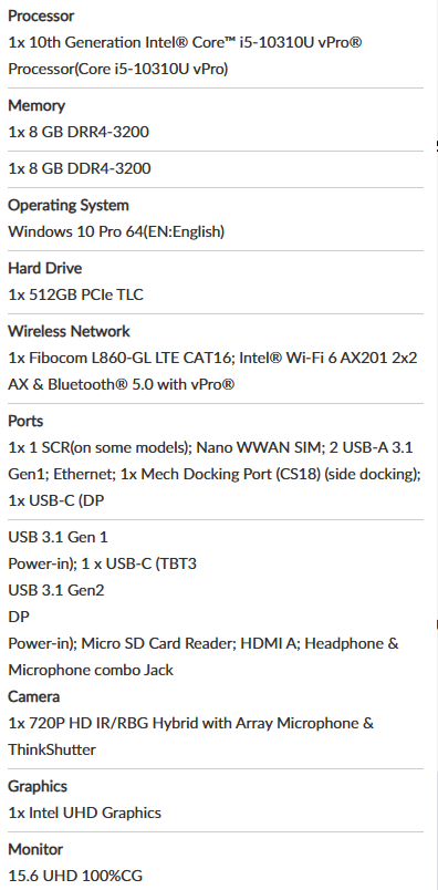 Thinkpad T15 Gen 1 - 4K display - 6