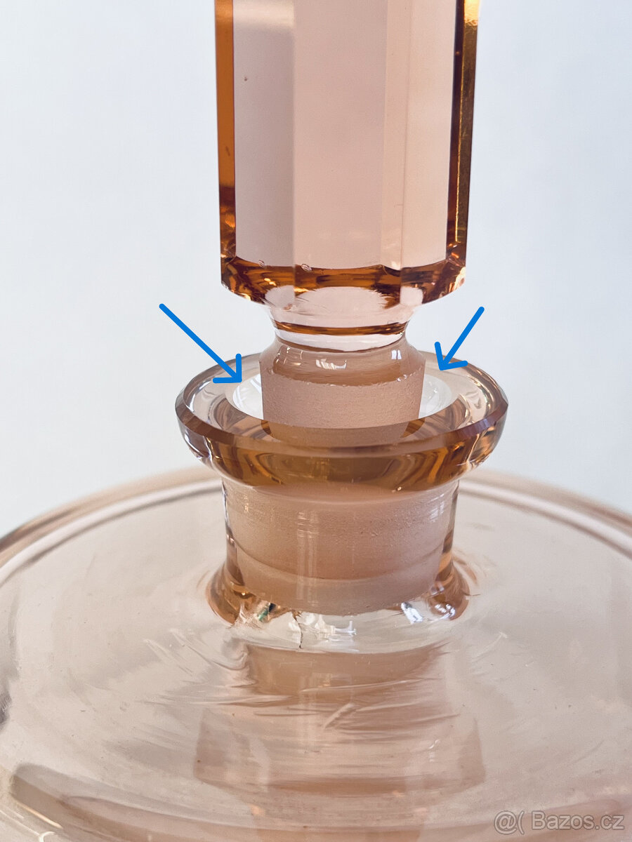 Art Deco flakón a dóza, rosalínové sklo - 6