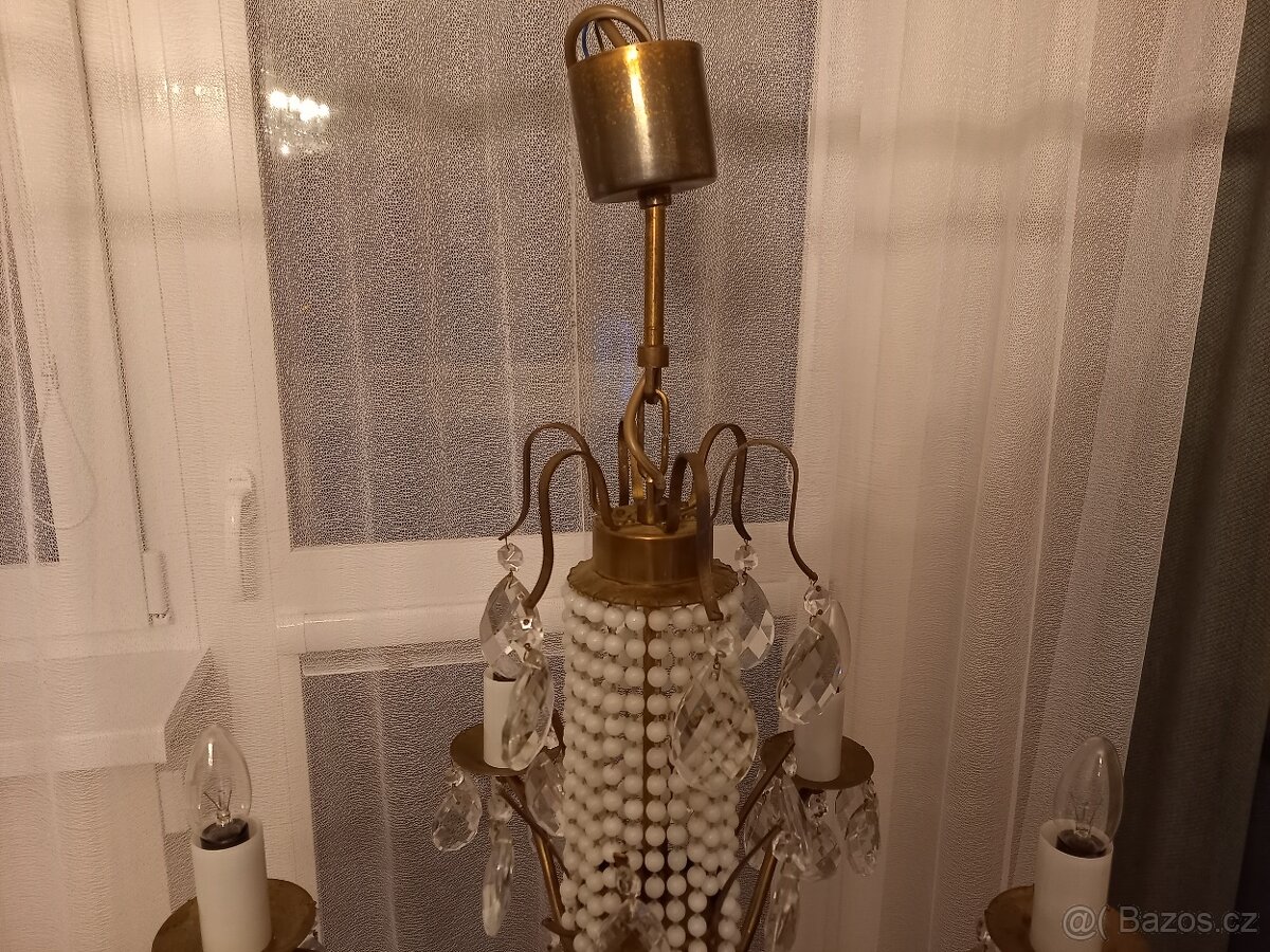 starý mosazný lustr s ověsy - 6