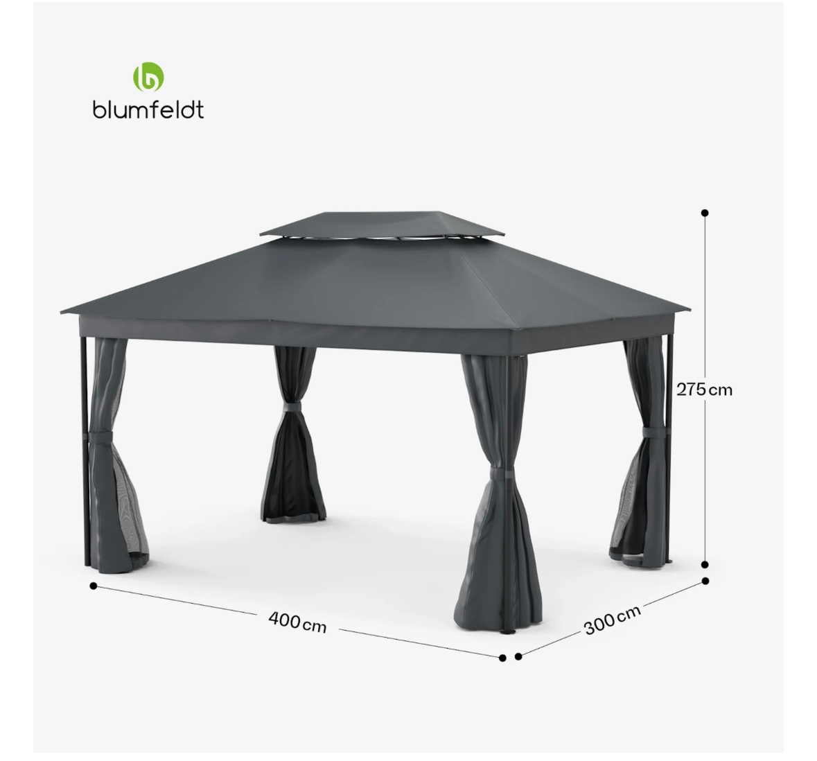 Zahradní altán Blumfeldt Mondo Dual 3x4 dark grey - 6