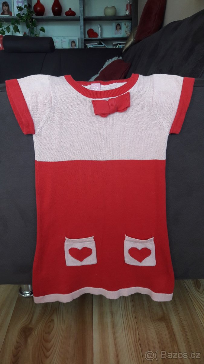 Svetrové šaty se srdíčky, vel. 2-3 roky (98cm) - 6