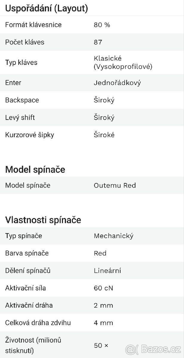 Herní mechanická klávesnice Rapture KILO Red Lineární Switch - 6
