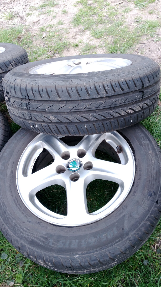Alu kola originál Škoda 15", 5x100 + letní pneu - 6