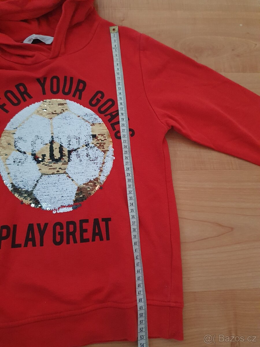 Mikina červená 134/140 H&M s kapucí - 6