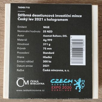 Stříbrná 10 Oz mince Český lev stand s HOLOGRAMEM 2021 - 6