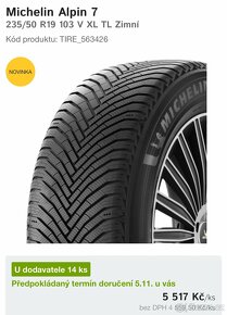 Nová zimní kola Volvo XC40 235/50 R19 Michelin Alpin 7 - 6