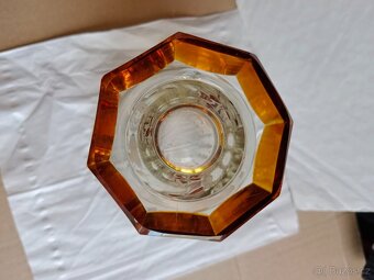 Pěkná stará, masivní broušená sklenice s lazurou, - 6