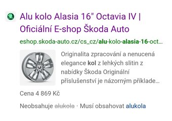 Prodám Alu kola Alasia 16" Octavia 4 - 6